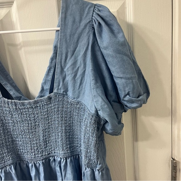 Jessica Simpson women’s blue denim chambray tiered puff sleeve bohemian dress - Picture 6 of 7